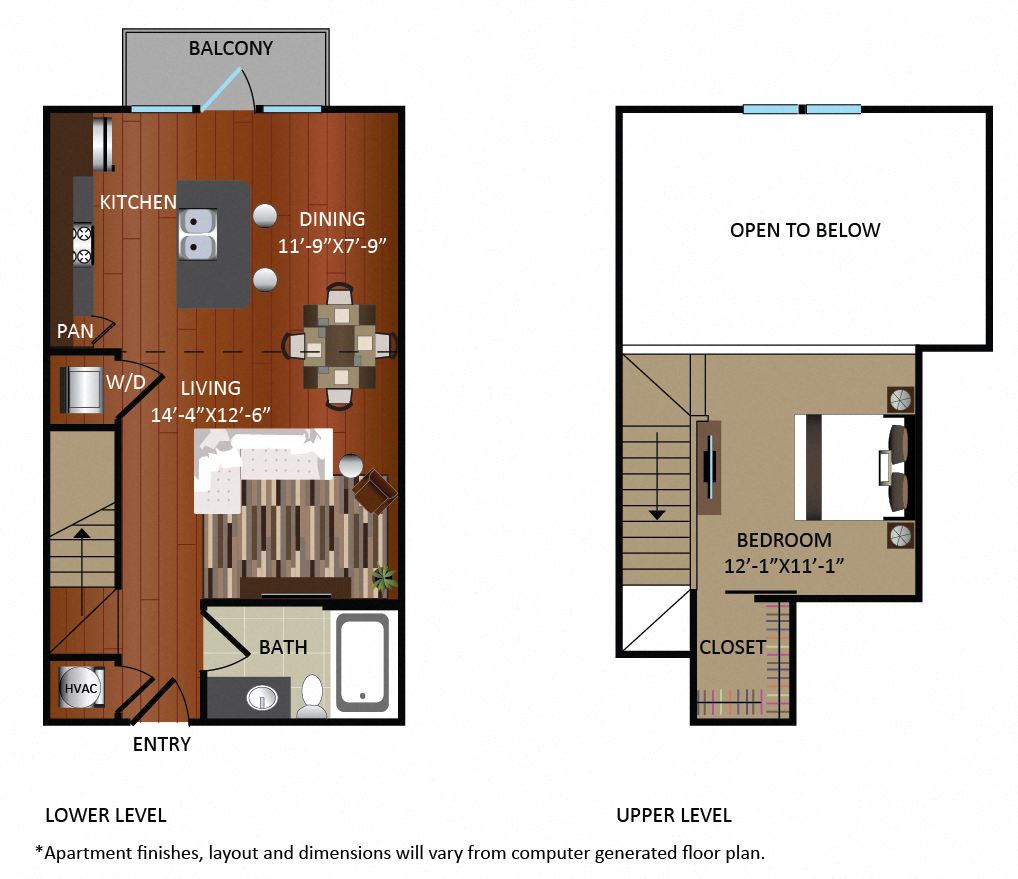 Floor plan for 1 bed, 1 bath, 761 sqft